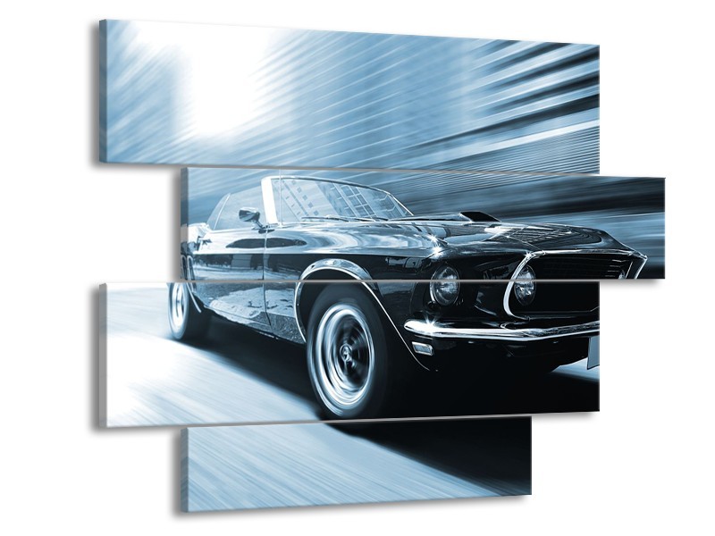 Glasschilderij Auto, Mustang | Blauw, Wit | 115x85cm 4Luik