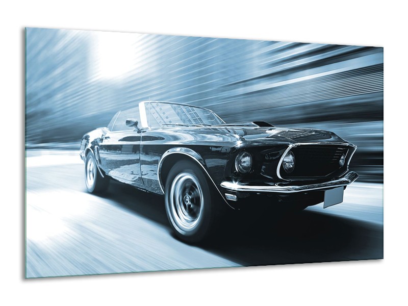 Canvas Schilderij Auto, Mustang | Blauw, Wit | 120x70cm 1Luik