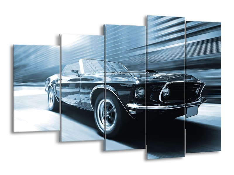 Glasschilderij Auto, Mustang | Blauw, Wit | 150x100cm 5Luik