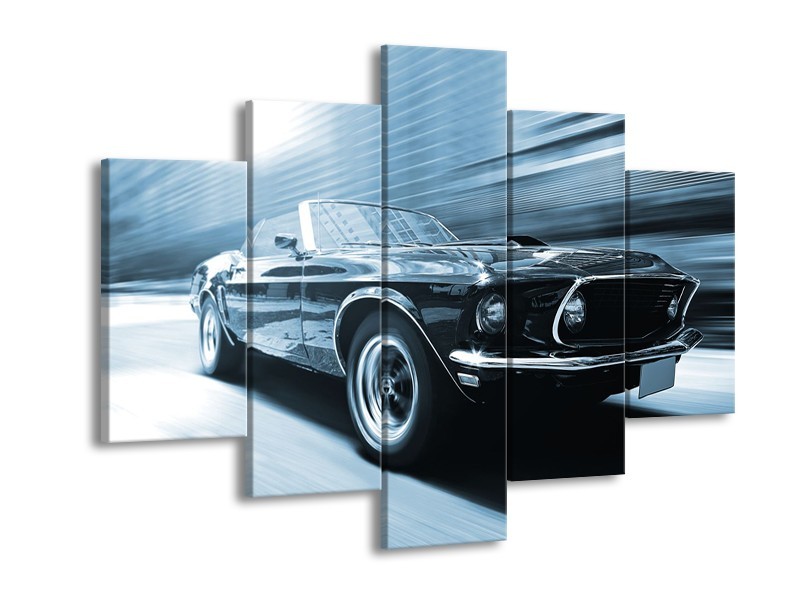 Glasschilderij Auto, Mustang | Blauw, Wit | 150x105cm 5Luik