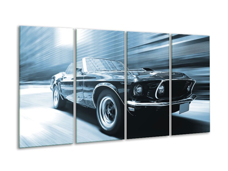 Glasschilderij Auto, Mustang | Blauw, Wit | 160x80cm 4Luik