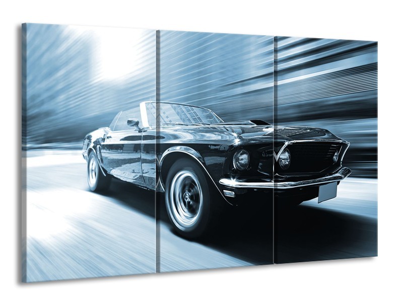 Glasschilderij Auto, Mustang | Blauw, Wit | 165x100cm 3Luik