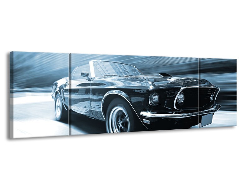 Glasschilderij Auto, Mustang | Blauw, Wit | 170x50cm 3Luik