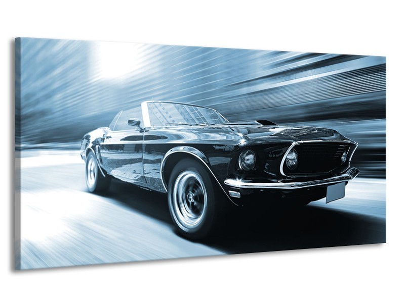 Canvas Schilderij Auto, Mustang | Blauw, Wit | 170x90cm 1Luik