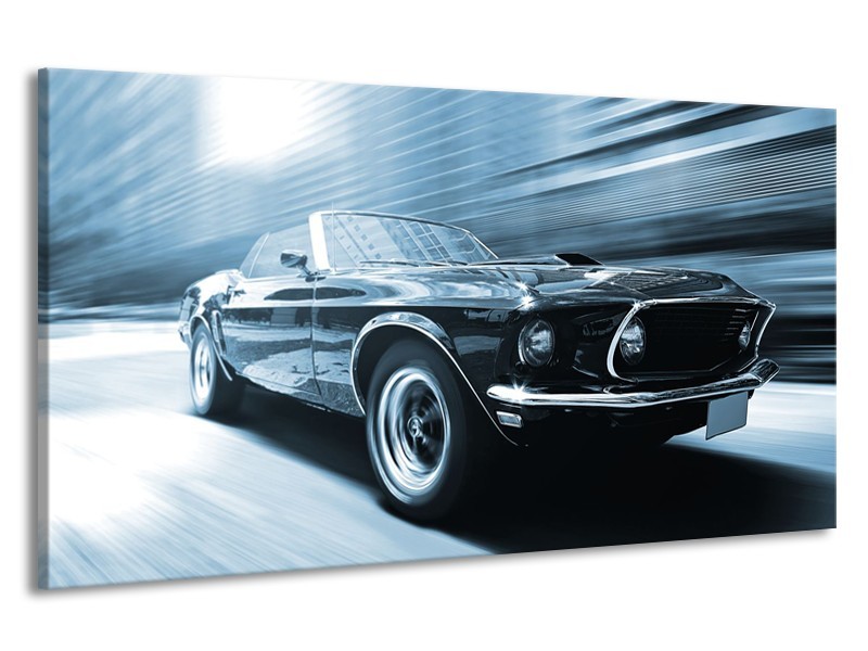 Canvas Schilderij Auto, Mustang | Blauw, Wit | 190x100cm 1Luik