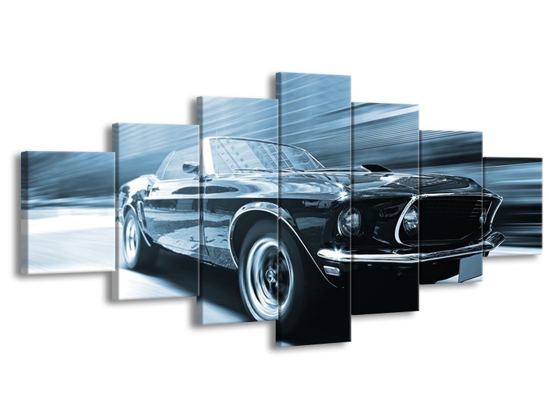 Glasschilderij Auto, Mustang | Blauw, Wit | 210x100cm 7Luik