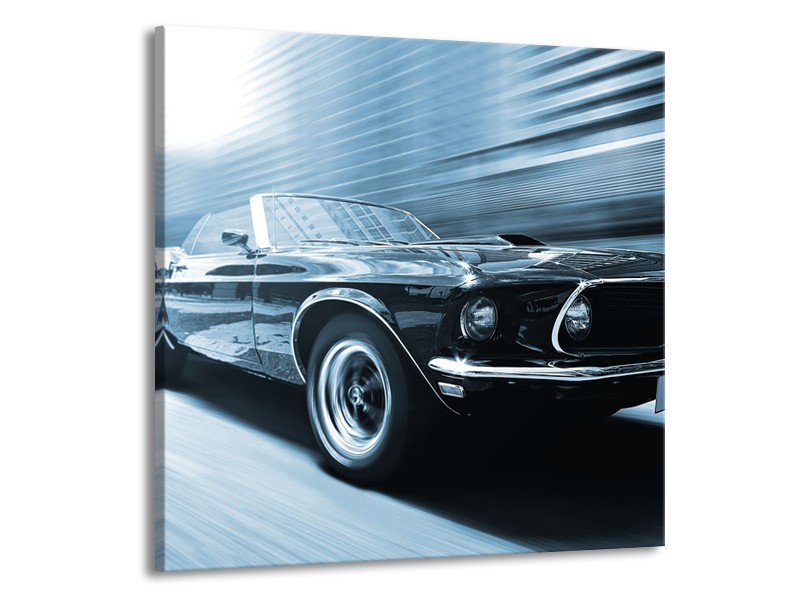 Glasschilderij Auto, Mustang | Blauw, Wit | 50x50cm 1Luik