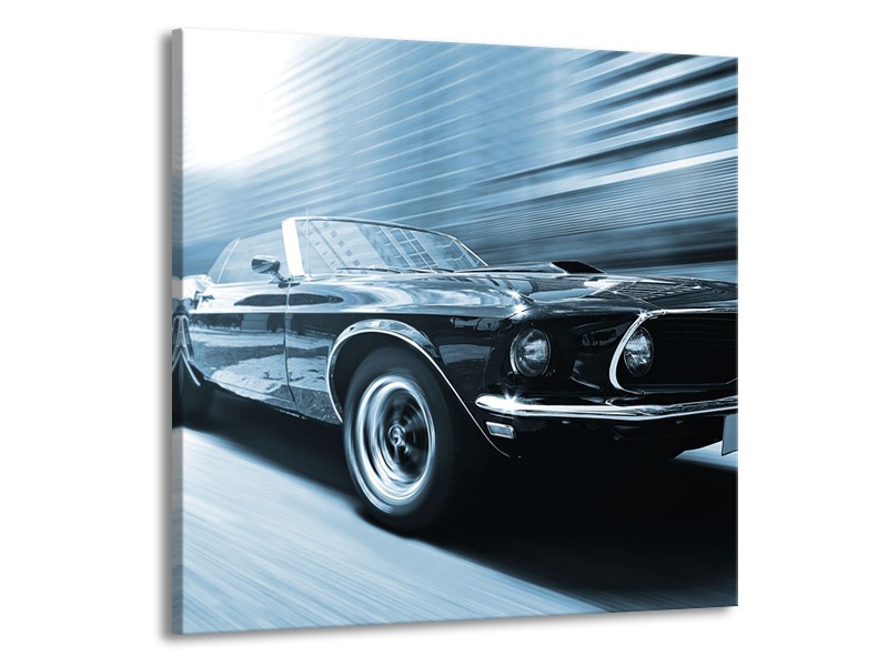 Canvas Schilderij Auto, Mustang | Blauw, Wit | 70x70cm 1Luik