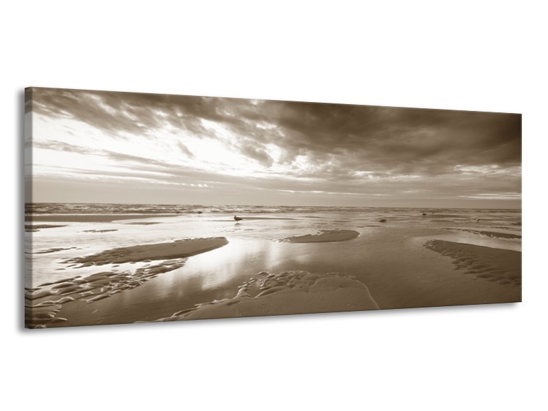 Canvas Schilderij Zee | Sepia | 145x58cm 1Luik