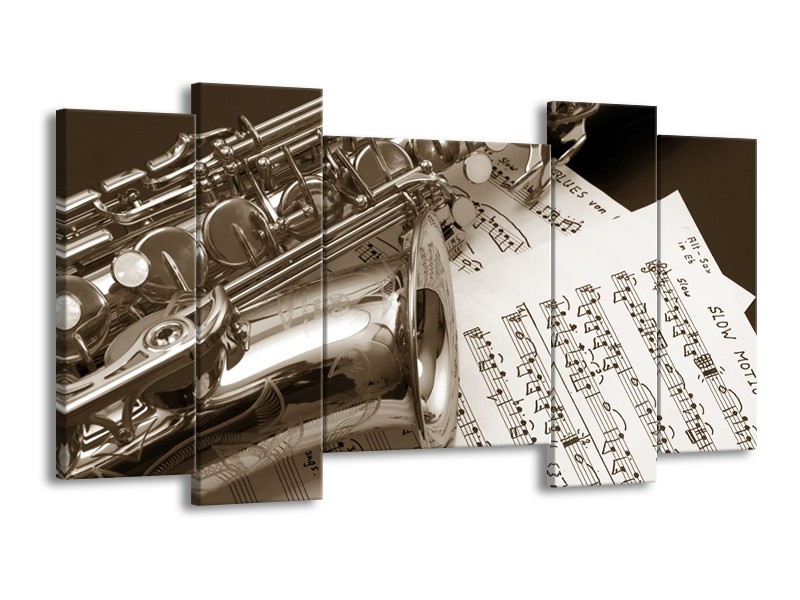 Canvas Schilderij Muziek | Sepia | 120x65cm 5Luik