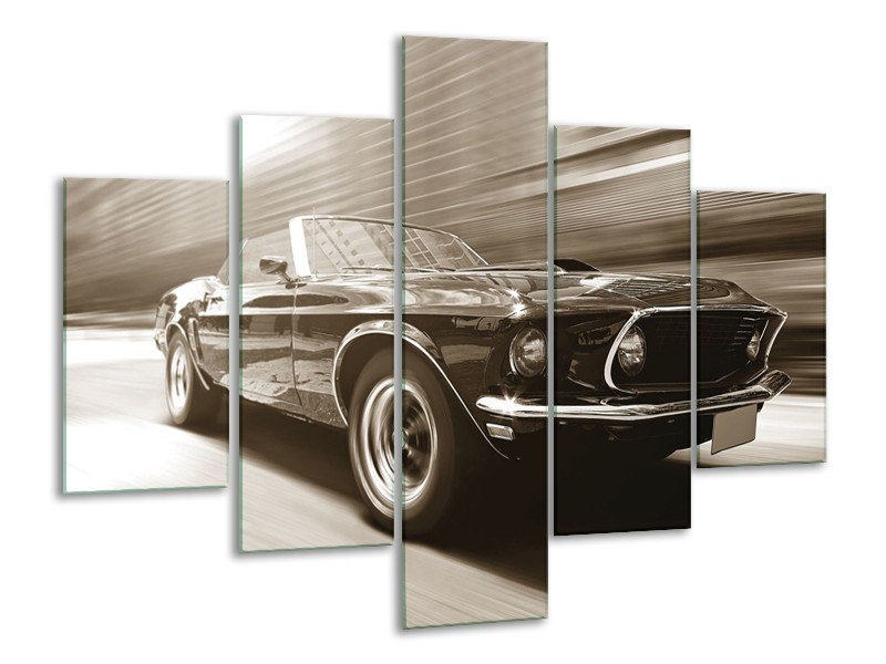 Canvas Schilderij Auto, Mustang | Sepia | 100x70cm 5Luik