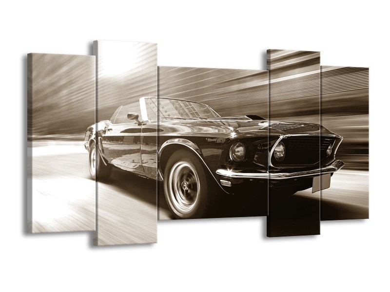 Glasschilderij Auto, Mustang | Sepia | 120x65cm 5Luik