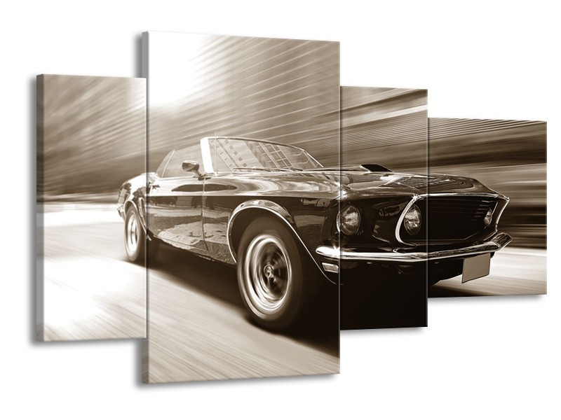 Canvas Schilderij Auto, Mustang | Sepia | 120x75cm 4Luik