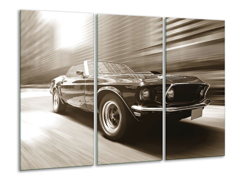 Canvas Schilderij Auto, Mustang | Sepia | 120x80cm 3Luik