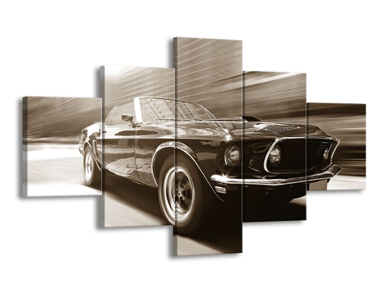 Glasschilderij Auto, Mustang | Sepia | 125x70cm 5Luik