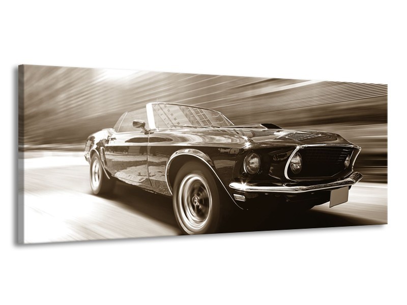 Glasschilderij Auto, Mustang | Sepia | 145x58cm 1Luik