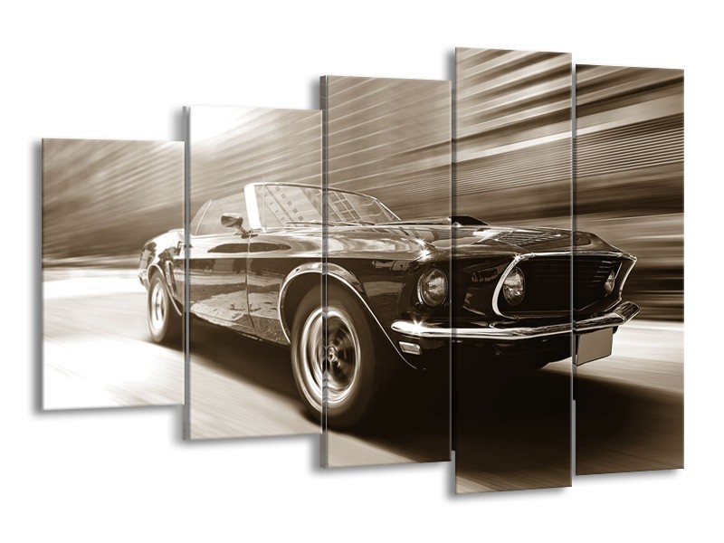 Canvas Schilderij Auto, Mustang | Sepia | 150x100cm 5Luik