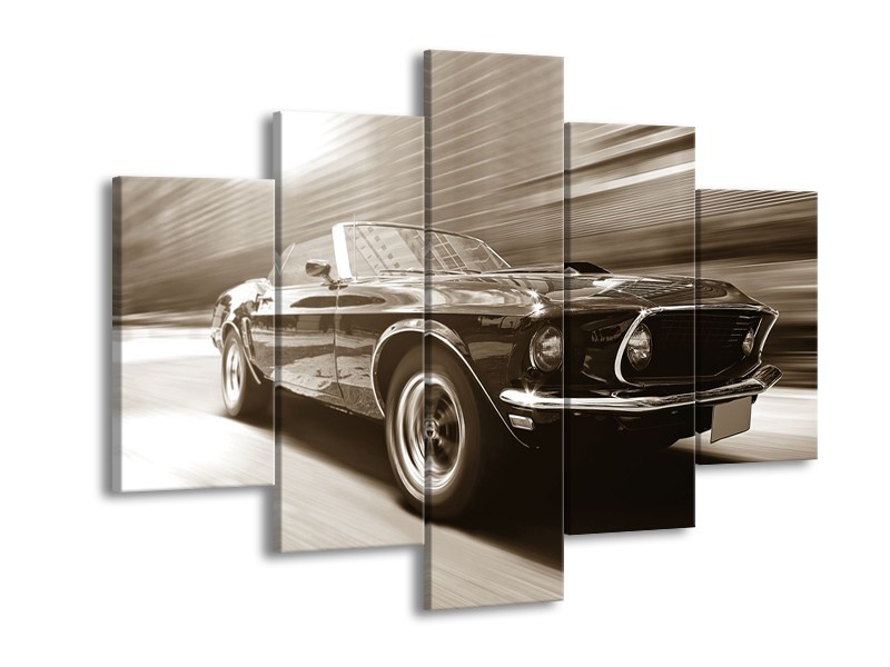 Glasschilderij Auto, Mustang | Sepia | 150x105cm 5Luik