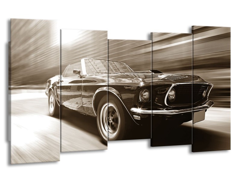 Canvas Schilderij Auto, Mustang | Sepia | 150x80cm 5Luik