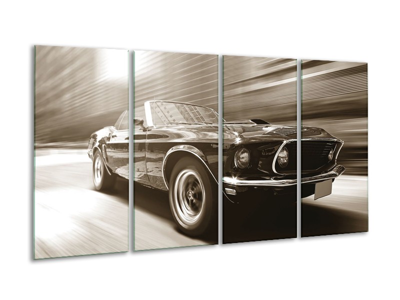 Glasschilderij Auto, Mustang | Sepia | 160x80cm 4Luik