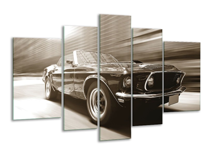 Canvas Schilderij Auto, Mustang | Sepia | 170x100cm 5Luik