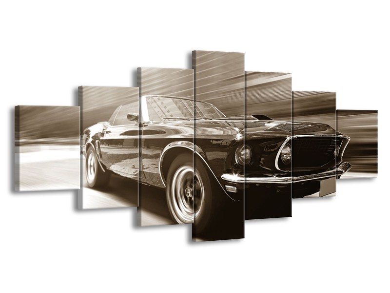 Canvas Schilderij Auto, Mustang | Sepia | 210x100cm 7Luik