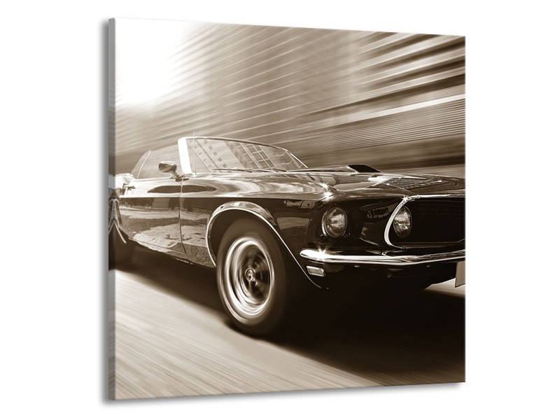 Glasschilderij Auto, Mustang | Sepia | 70x70cm 1Luik