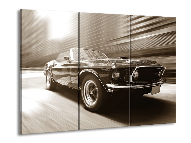 Glasschilderij Auto, Mustang | Sepia | 60x90cm 3Luik
