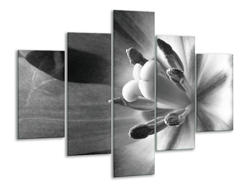 Canvas Schilderij Bloem | Zwart, Wit, Grijs | 100x70cm 5Luik