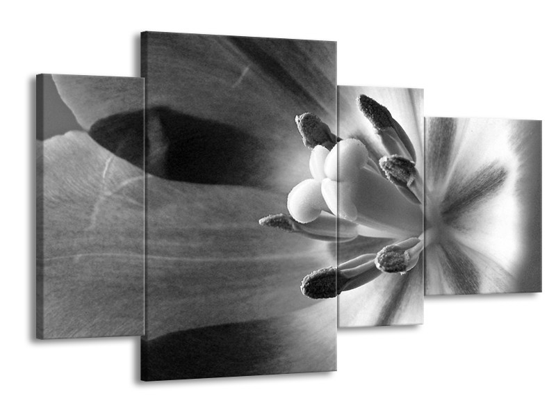 Canvas Schilderij Bloem | Zwart, Wit, Grijs | 120x75cm 4Luik
