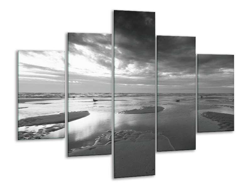 Glasschilderij Zee | Grijs, Zwart, Wit | 100x70cm 5Luik