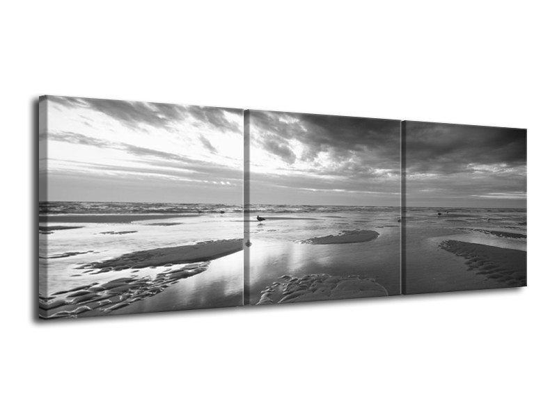 Glasschilderij Zee | Grijs, Zwart, Wit | 120x40cm 3Luik