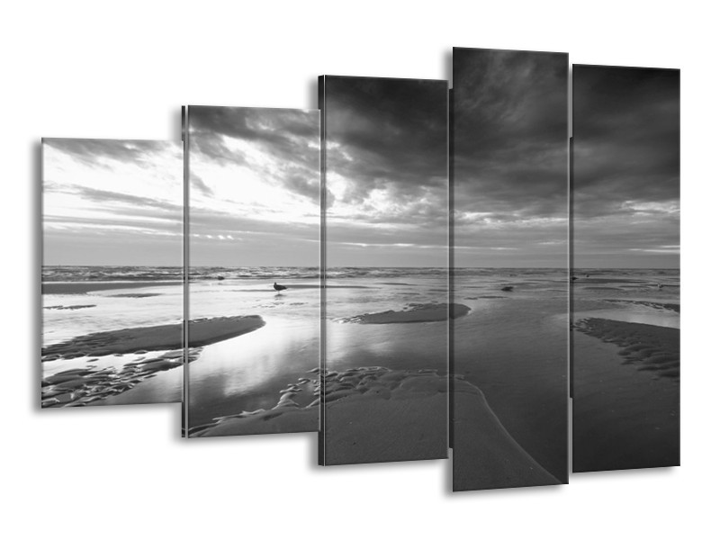 Canvas Schilderij Zee | Grijs, Zwart, Wit | 150x100cm 5Luik