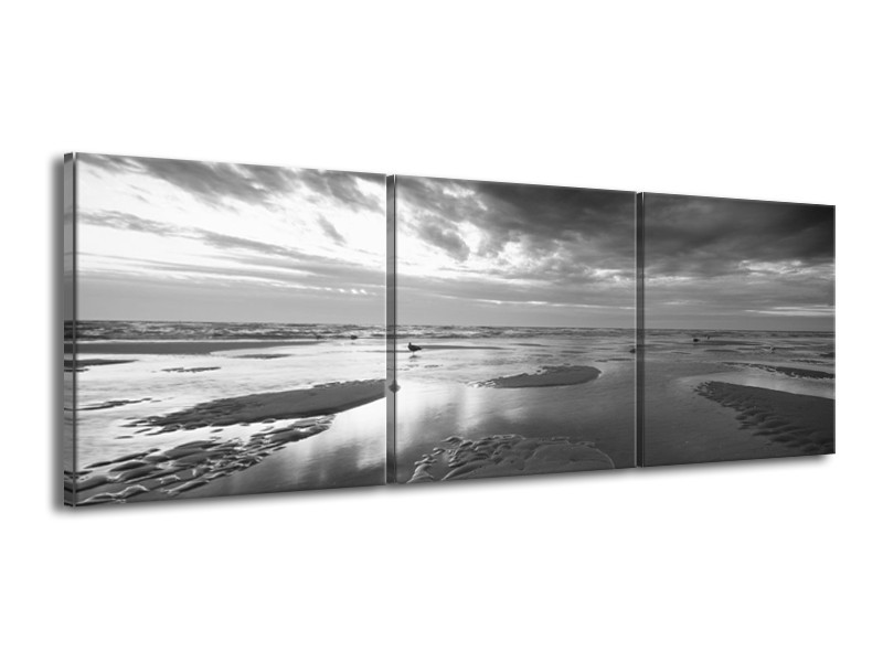 Glasschilderij Zee | Grijs, Zwart, Wit | 150x50cm 3Luik