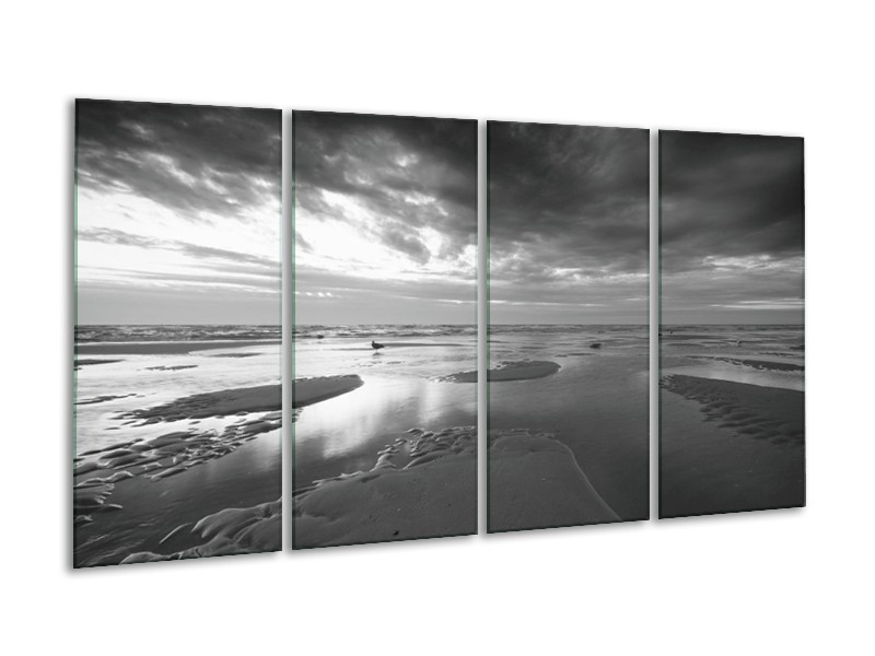 Glasschilderij Zee | Grijs, Zwart, Wit | 160x80cm 4Luik