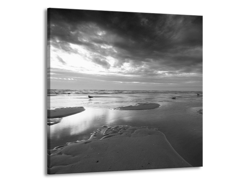 Canvas Schilderij Zee | Grijs, Zwart, Wit | 70x70cm 1Luik