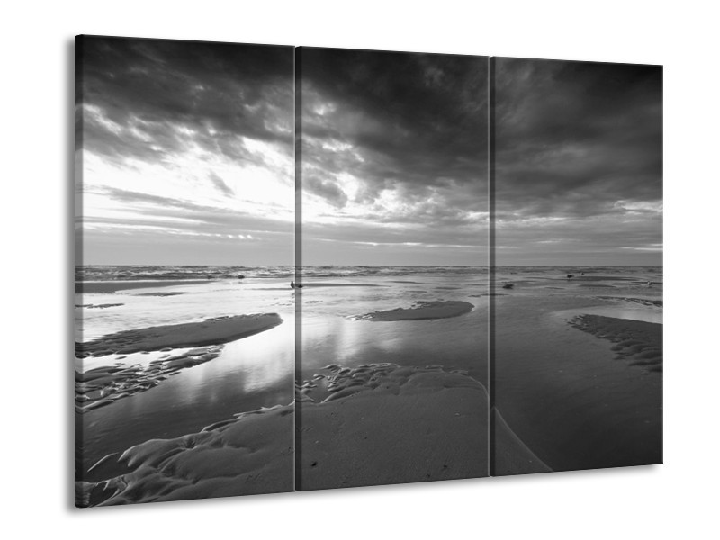 Canvas Schilderij Zee | Grijs, Zwart, Wit | 60x90cm 3Luik