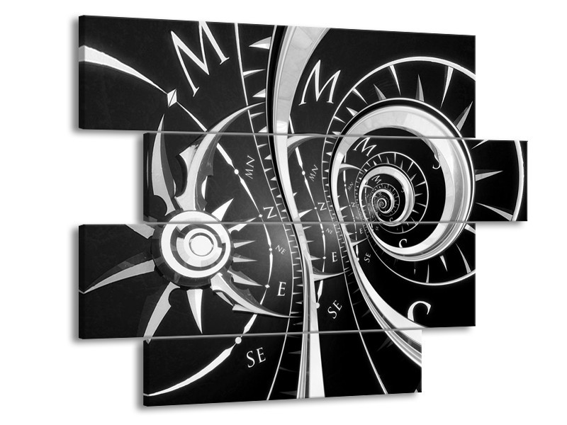 Glasschilderij Abstract | Zwart, Wit, Grijs | 115x85cm 4Luik