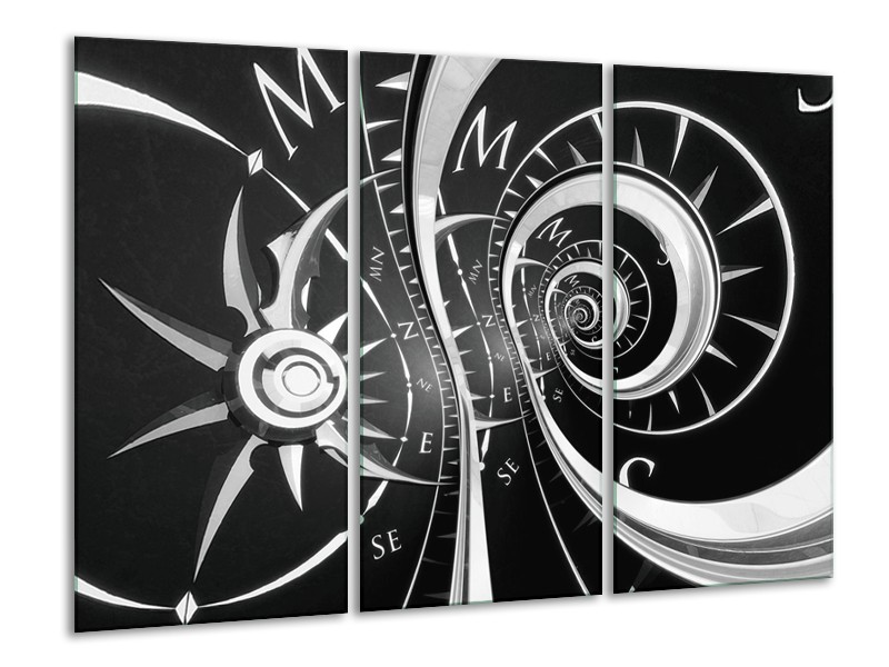 Canvas Schilderij Abstract | Zwart, Wit, Grijs | 120x80cm 3Luik