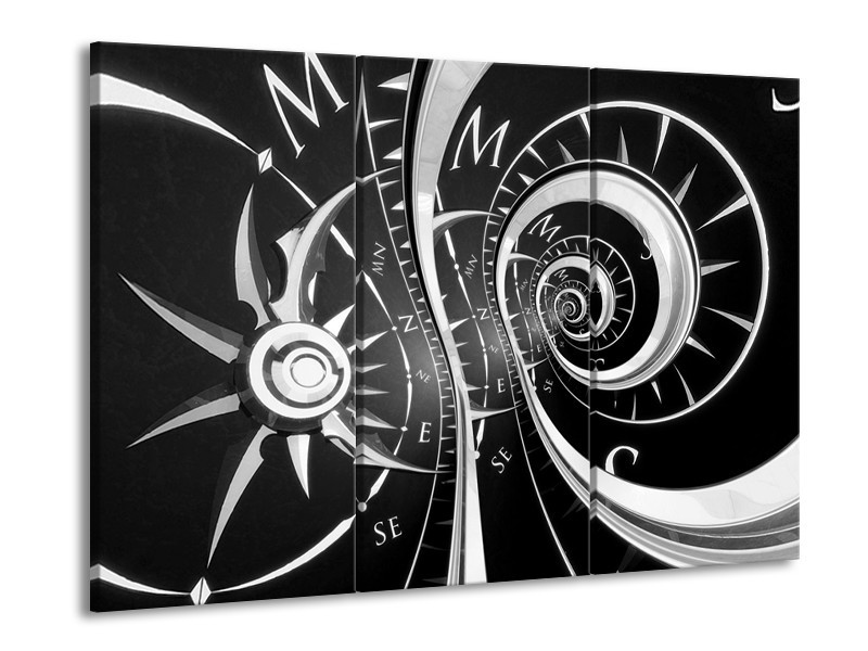 Canvas Schilderij Abstract | Zwart, Wit, Grijs | 60x90cm 3Luik