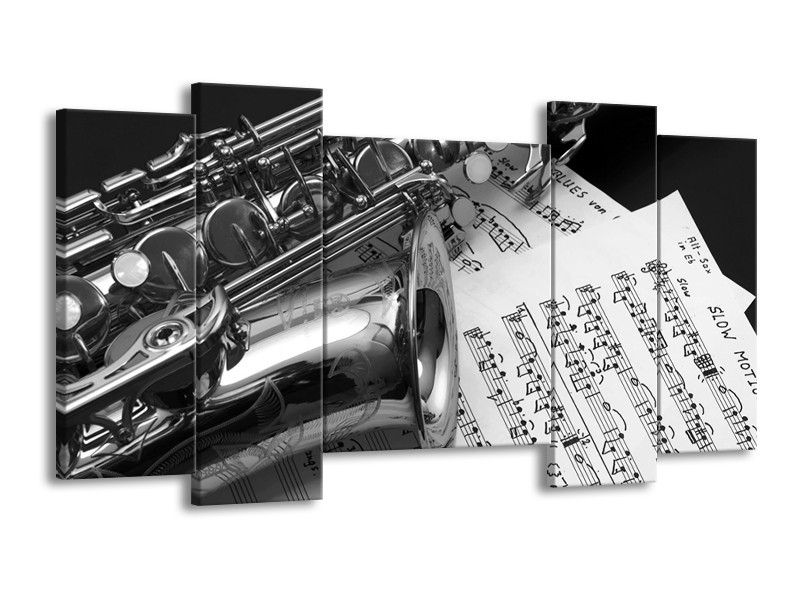 Canvas Schilderij Muziek | Grijs, Zilver | 120x65cm 5Luik