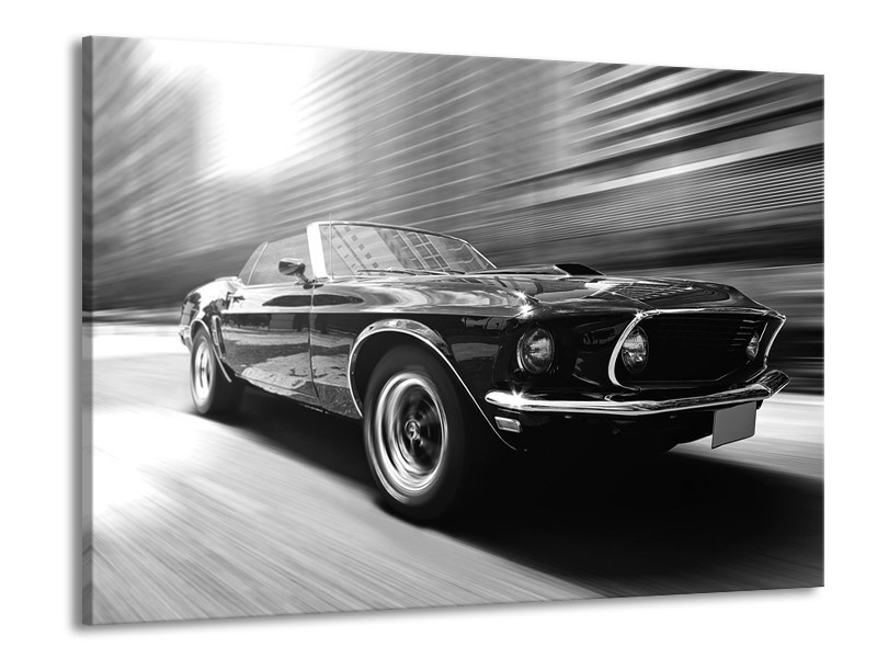 Glasschilderij Auto, Mustang | Zwart, Grijs | 100x70cm 1Luik