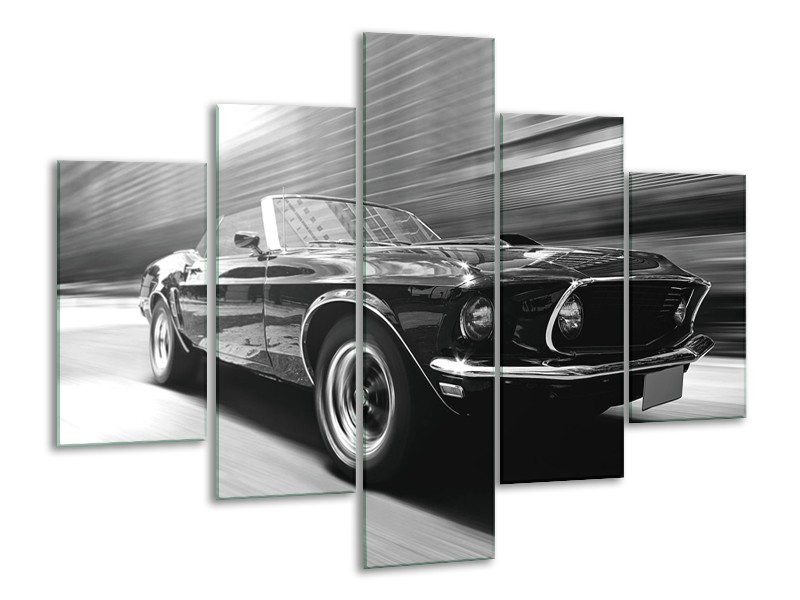 Glasschilderij Auto, Mustang | Zwart, Grijs | 100x70cm 5Luik