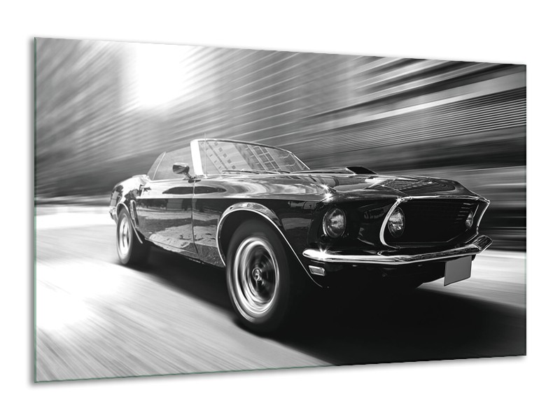 Glasschilderij Auto, Mustang | Zwart, Grijs | 120x70cm 1Luik