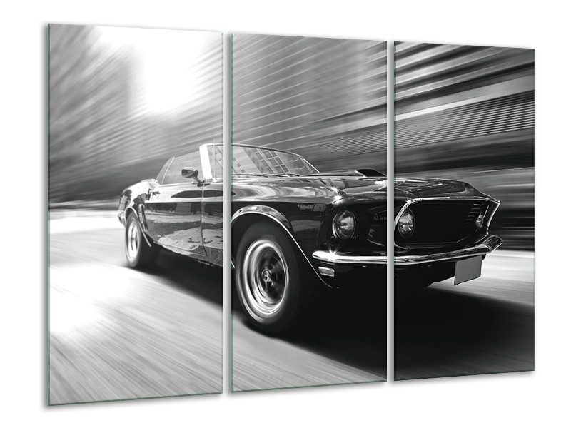 Canvas Schilderij Auto, Mustang | Zwart, Grijs | 120x80cm 3Luik