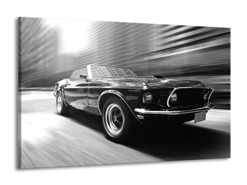 Canvas Schilderij Auto, Mustang | Zwart, Grijs | 140x90cm 1Luik