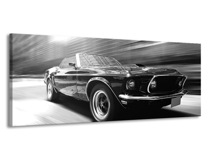 Canvas Schilderij Auto, Mustang | Zwart, Grijs | 145x58cm 1Luik