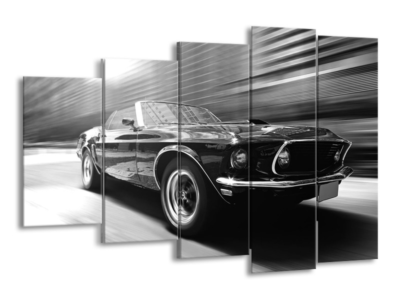 Canvas Schilderij Auto, Mustang | Zwart, Grijs | 150x100cm 5Luik