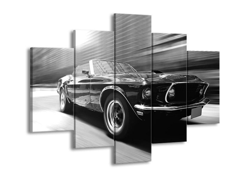 Canvas Schilderij Auto, Mustang | Zwart, Grijs | 150x105cm 5Luik