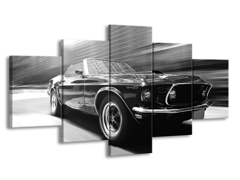 Glasschilderij Auto, Mustang | Zwart, Grijs | 150x80cm 5Luik